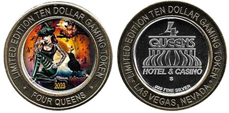 $10 Halloween Witch w Owl & Crow,  Four Queens Casino, Las Vegas, NV, USA